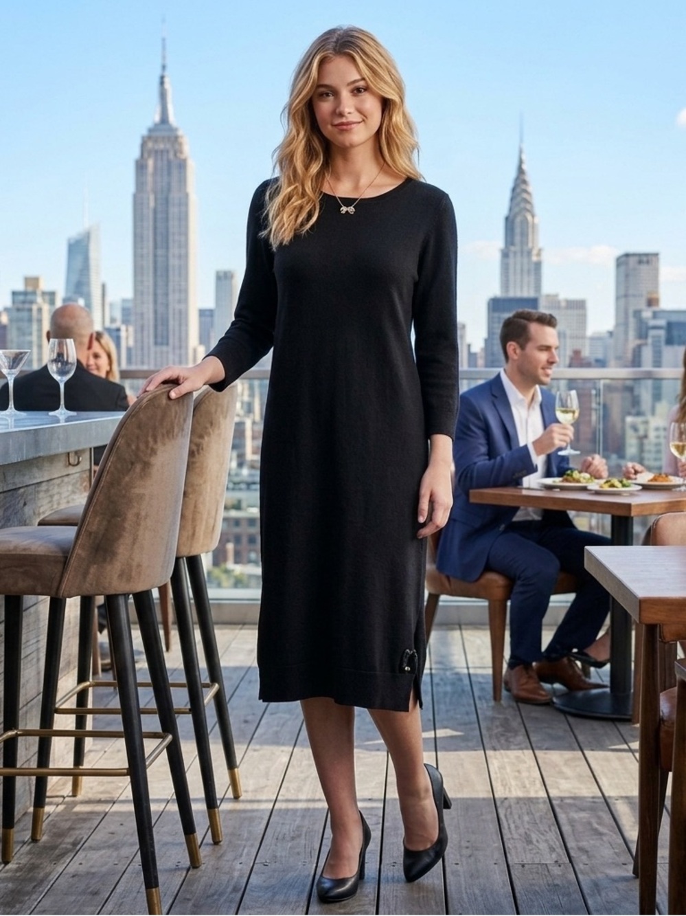 Forever 21 Long Sleeve Sweater Dress Black Size Small Pre-owned